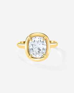 3 Carat Cushion Lab Grown <b>Diamond</b> Solitaire Engagement <b>Ring</b> Puffy Bezel Set Modern Anniversary Fine Jewelry Custom 14K 18k Gold - Product Image 1