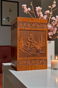Personalized Engraved Snowmobile Wooden Cremation Urn Eco-Friendly Durable American Style <b>Memorial</b> <b>Box</b> 200/220 Cubic Inch - Product Image 2