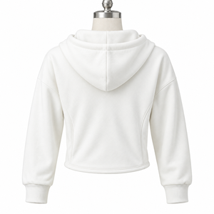 Customization <b>Women's</b> <b>White</b> Zip Up Hoodie Drop Shoulder Long Sleeve Autumn Breathable Casual Sweatshirt <b>Hoodies</b> Supplier - Product Image 2