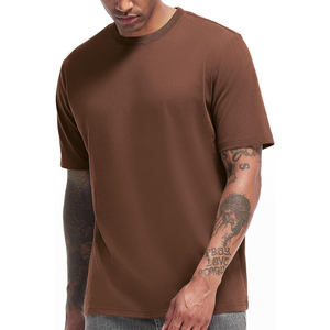 Camiseta de Algodón para Hombre, Color Marrón, Manga Corta, Cuello Redondo, Corte Regular, Estilo Casual, Tejido de Punto - Product Image 1