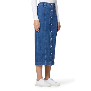 Blue Button Front High Waist Women Denim Midi <b>Skirt</b> Cotton Blend Stretch Slit Casual Quality Jean <b>Skirts</b> - Product Image 3