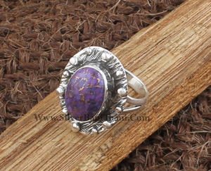 Anillo Solitario Clásico Boho Hecho a Mano de Plata de Ley 925 con Turquesa Cobre Púrpura en Engaste de Bisel, Certificado para Bodas y Fiestas - Product Image 6