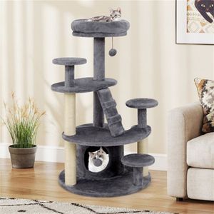 Arbre à chat gris de 40 pouces avec base large et stable à plusieurs niveaux, perchoir rembourré doux, grand condo – pour chats Munchkin et chats âgés - Product Image 4