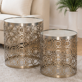 Modern <b>Round</b> Metal <b>Coffee</b> <b>Table</b> with Glass Top <b>Nesting</b> Design Living Room Furniture Decorative Accent <b>Table</b> - Product Image 6