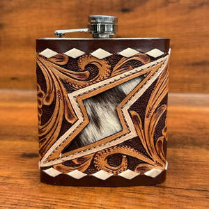 Flacon à vin en acier inoxydable de 7oz pour hommes flasque de hanche en cuir usiné à la main pour liqueur en gros flacon de hanche en peau de vache personnalisé - Product Image 4
