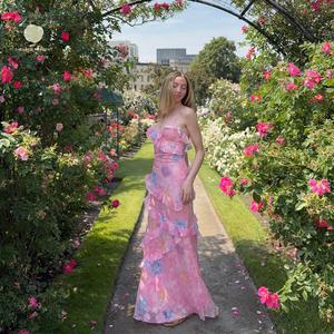 <span class=keywords><strong>Abito</strong></span> lungo da donna a balze floreali, con spalline sottili, per feste in giardino, matrimoni, serate eleganti, estivo <span class=keywords><strong>rosa</strong></span> stile boho - Product Image 1