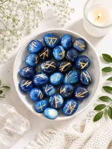 Ensemble de pierres runiques en onyx bleu, 25 pièces de runes gravées Elder Futhark, pierres de divination en cristal pour cadeaux spirituels - Product Image 4
