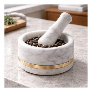 Lot de pots à sel et mortiers traditionnels en marbre naturel, faits à la main, écologiques, légers, blancs et noirs, pour la décoration de la maison et de la cuisine - Product Image 1