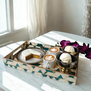 Bandeja de madera esmaltada moderna con estampado, con asa, para sala de estar, hogar, gran regalo, venta al por mayor - Product Image 4