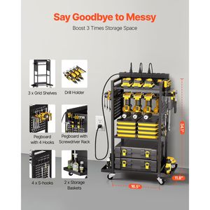 4-Tier <b>Tool</b> Organizer <b>Cart</b> 8 AC Outlet Charging Station Floor Stand Rolling Drill Holder Rack Battery Storage Rack for <b>Tools</b> - Product Image 3