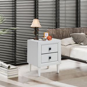 Comodino Retrò con 2 Cassetti, Ricarica Wireless, in Metallo e Legno per Camera da Letto e Casa - Product Image 2