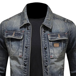 เสื้อแจ็คเก็ตยีนส์ทรงสลิมฟิตสไตล์คลาสสิกสำหรับผู้ชาย แจ็คเก็ตยีนส์แบบวินเทจขาดๆ แต่งซิป สไตล์ลำลอง เหมาะสำหรับขี่มอเตอร์ไซค์  ทันสมัย - Product Image 2