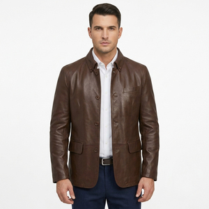 wholesale mens PU <b>leather</b> <b>blazer</b> <b>jacket</b> Custom Men's Genuine <b>Leather</b> <b>Blazer</b> High Quality Men's <b>Leather</b> Sport Coat - Product Image 6