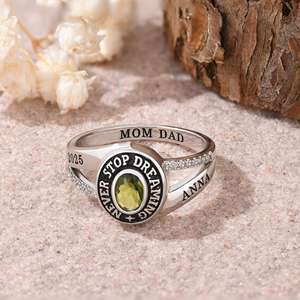 Bague d'École BOJ 071 Personnalisée sur Mesure pour Diplômé Universitaire, Bague de Fin d'Études Secondaires ou Universitaires pour Femme avec Pierre de Naissance en Argent 925 – Nouveauté Tendance - Product Image 1