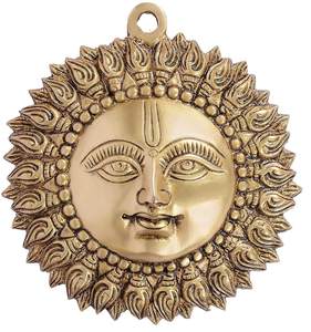 Surya Dev Metal <b>Wall</b> Hanging Sun Face Statue for Puja Vastu Brass Finished Surya Bhagwan <b>Wall</b> <b>Decor</b> for Home Entrance - Product Image 6