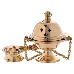 Brass Incense <b>Burner</b> Gold Finish Hand-Made Religious Use With Chain Lid Decorative Design <b>For</b> Meditation And Prayer Room - Product Image 5