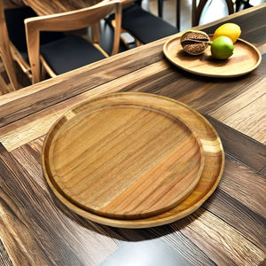 Bandeja de servicio de madera de acacia de color natural, característica antideslizante, ligera, duradera para uso en interiores/exteriores, sala de estar, restaurantes - Product Image 6