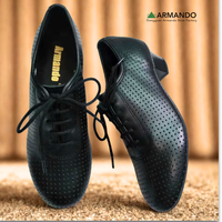 Zapatos de Baile Latino para Mujer OEM, de Cuero Perforado de Grano Completo, Transpirables, con Cordones, Tacón Bajo, para Salón de Baile, con Logotipo Personalizado