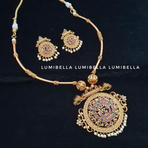 Peacock Pearl Gold-Plated <b>Bridal</b> <b>Jewelry</b> <b>Set</b> with Earrings - Product Image 3