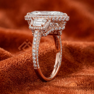 แหวนแต่งงานเพชรทรงมาร์คีส์ทองคำชมพู 14K แบบคลาสสิก พร้อมดีไซน์วงแหวนแบบ Halo และวงแหวนแบบ Split Shank สำหรับผู้หญิง - Product Image 2