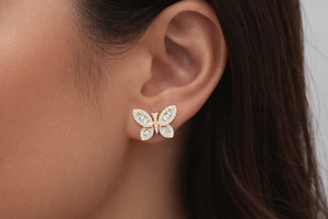 ต่างหูเงินแท้ 925 ประดับเพชร VS VVS สี DEF ทอง 10K รูปผีเสื้อทรงบาแกตต์ เพชรเลี้ยงในห้องปฏิบัติการ ของขวัญวันเกิดสำหรับผู้หญิง - Product Image 5