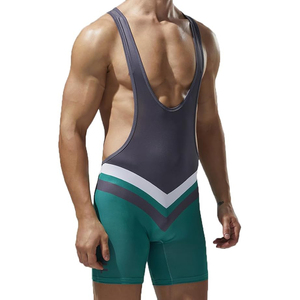 Débardeur de lutte pour hommes, style color block, en Spandex et Nylon, anti-transpiration, vêtement de sport une pièce, coupe courte - Product Image 3
