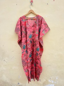 Vestido Kaftán Informal de Verano con Estampado Floral Tropical, sin Mangas, de Algodón, para Mujer, Playa, Asia, Islas del Pacífico, Vertexindiacorp - Product Image 3