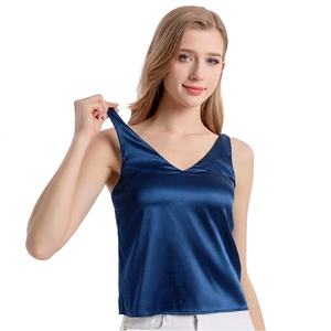 Custom Women's Short I Shaped Eco-Friendly Premium Woven Satin Quick Dry Breathable V-neck Home <b>Vest</b> Casual Sexy Tank <b>Tops</b> - Product Image 5