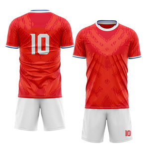 Ensemble de maillots de football personnalisables pour hommes, blanc, bleu, rouge, imprimé géométrique, manches courtes, respirant, polyester, uniforme toutes saisons - Product Image 2