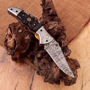 Cuchillo de Caza Profesional para Exteriores, Cuchillo Plegable de Acero Damasco Japonés con Mango de Cuerno de Ciervo, Hoja de Acero D2 en Oferta - Product Image 5