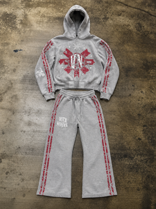 Custom Men's <b>Lightweight</b> French Terry Zip <b>Hoodie</b> Wide Leg Sweatpants Tracksuit 100% Cotton Breathable Eco-Friendly Drawstring - Product Image 2