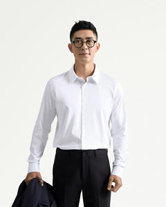 Chemises décontractées à manches longues et col en V pour hommes, boutonnage simple, formelles, infroissables, très extensibles, coupe ajustée, en polyester/coton, pour le bureau - Product Image 1