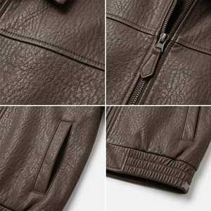Blouson Bomber Homme Personnalisé OEM en Cuir Marron Grainé Véritable Cuir de Vachette Manteau d'Hiver Fabricant Grossiste pour Marques de Vêtements - Product Image 4