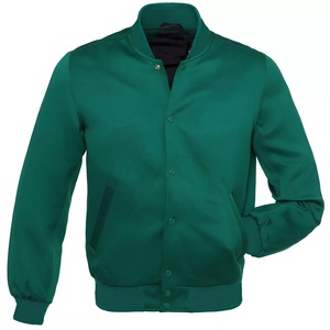 Chaqueta Varsity de Satén Verde Sólido, Chaqueta de Béisbol Letterman de Poliéster Satinado para Invierno, Talla Grande, con Forro Acolchado - Product Image 2