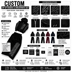 100% Cotton Unisex Winter Fleece <b>Hoodie</b> & Sweatpants Set for <b>Men</b> Activewear Zip-Up <b>Black</b> Track Suit with Embroidery - Product Image 5