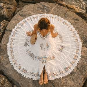 Vestido Maxi Boho Bordado de Algodón para Mujer, 100% Algodón Tejido, Transpirable, Antipilling, Vestido Étnico de Verano - Product Image 4