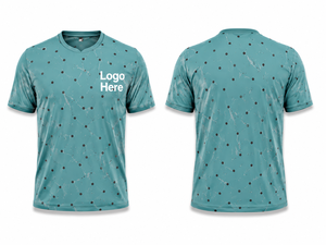 เสื้อยืดคอกว้างแขนสั้นผู้ชาย สีเขียวอมฟ้า ลายจุด พิมพ์ลายแบบซับลิเมชั่น แห้งเร็ว ทรงปกติ สวมใส่สบายๆ - Product Image 1