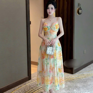 เดรสยาวแขนสั้นผ้าไหมสำหรับผู้หญิง สไตล์เจ้าหญิง เซ็กซี่ เรียบหรู ใส่สบาย เหมาะสำหรับงานต่างๆ - Product Image 3