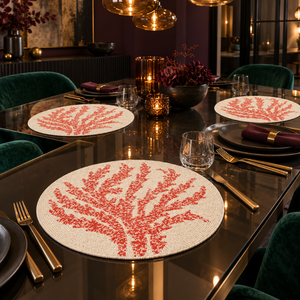 Salvamantel de cristal color marfil con diseño de rama de coral |   Mantel de Mesa Moderno Hecho a Mano, Ecológico, Resistente al Calor, Duradero, Decoración Costera - Product Image 2