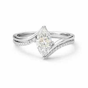 Bague de fiançailles unique 1,5 carat en diamant de laboratoire, or massif 14 carats, style Bypass Marquise Rapture avec bande pavée ondulée, ensemble de bagues de mariée - Product Image 2