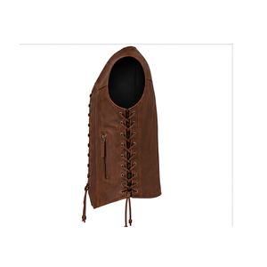 Chaleco de Cuero PU Marrón de Primera Calidad para Hombre, Estilo Motero con Cuello en V y Cordones, con Bolsillos con Cremallera, Otoño 2026 - Product Image 5