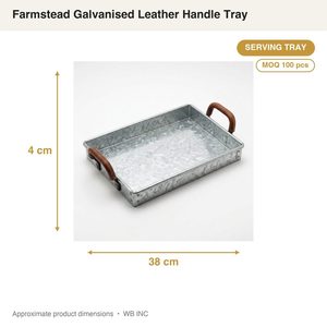 Plateau de service décoratif Farmstead 38 cm en fer galvanisé brut avec poignées et poignée en cuir galvanisé, décoration intérieure - Product Image 4