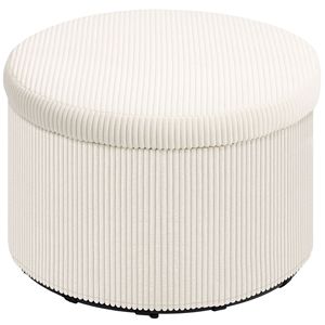 Pouf Contenitore Rotondo da 24 Pollici in Velluto a Coste Beige con Coperchio, Poggiapiedi e Panca per Casa, Ufficio, Soggiorno, Camera da Letto - Product Image 1