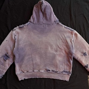 Sudadera con capucha unisex de algodón 100% de 500 GSM, estilo streetwear, con cremallera, efecto desgastado por el sol y lavado ácido, diseño destruido. - Product Image 5