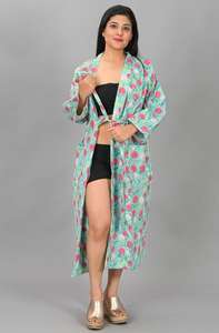 ผ้าคลุมกิโมโนคุณภาพสูง ดีไซน์หรูหรา ทอด้วยผ้าพิมพ์ลายบล็อกแบบสั่งทำพิเศษ พร้อมเข็มขัดผูกเอว ใช้คลุมตัวได้ทั้งที่ชายหาด อาบน้ำ หรือใส่พักผ่อน เหมาะสำหรับผู้หญิง - Product Image 2