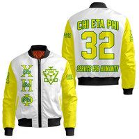 Blouson Bomber d'Hiver pour Homme Chi Eta Phi à Col Montant, avec Broderie et Impression de Lettres 'Service for Humanity', Logo Frontal, Style Décontracté
