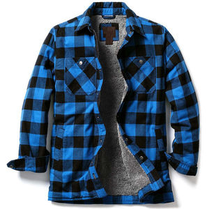 Chaqueta con Capucha de Diseño Moderno para Hombre, de Franela a Cuadros con Forro de Piel Sintética Sherpa, con Botones, Estilo Vintage, Gruesa, Elegante, con Parches de Camuflaje - Product Image 1