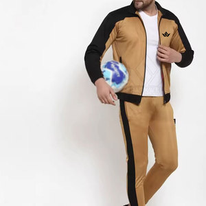Ensemble de survêtement pour homme, couleur or et noir, blocs de couleur, manches longues, cordon de serrage, style sportif, poches latérales, coupe régulière, vêtements d'hiver, 100% nylon - Product Image 4