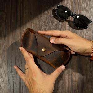 Luxury Genuine Leather Glasses Case <b>Slim</b> Soft Cowhide Pouch Handmade Reading Spectacles Protector Cover Bag LGC-0080 - Product Image 5