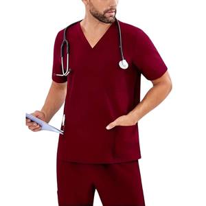 Ensemble de blouses médicales bleu marine pour hommes, col en V, manches courtes, uniforme de travail hospitalier, tissu tissé en coton et polyester - Product Image 2